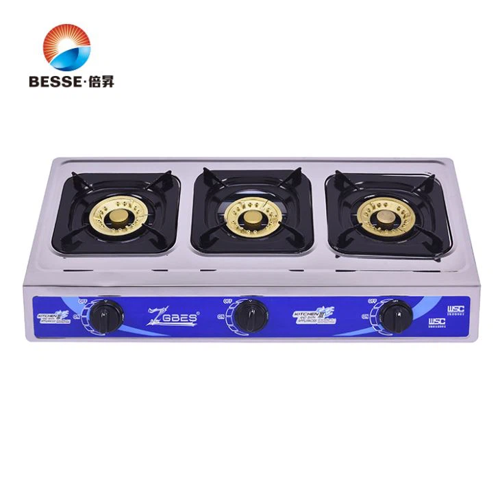 Three Burners Stainless Steel Table Top Kitchen Use Cookware Gas Burner